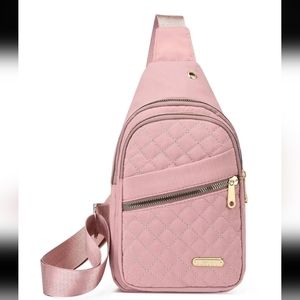 Pink Cross Body Backpack with gold zipper pockets - new in plastic